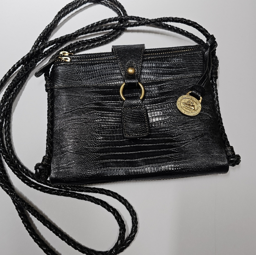 Brahmin Vintage Style Mojito Reptile Print Black Leather Organizer Crossbody